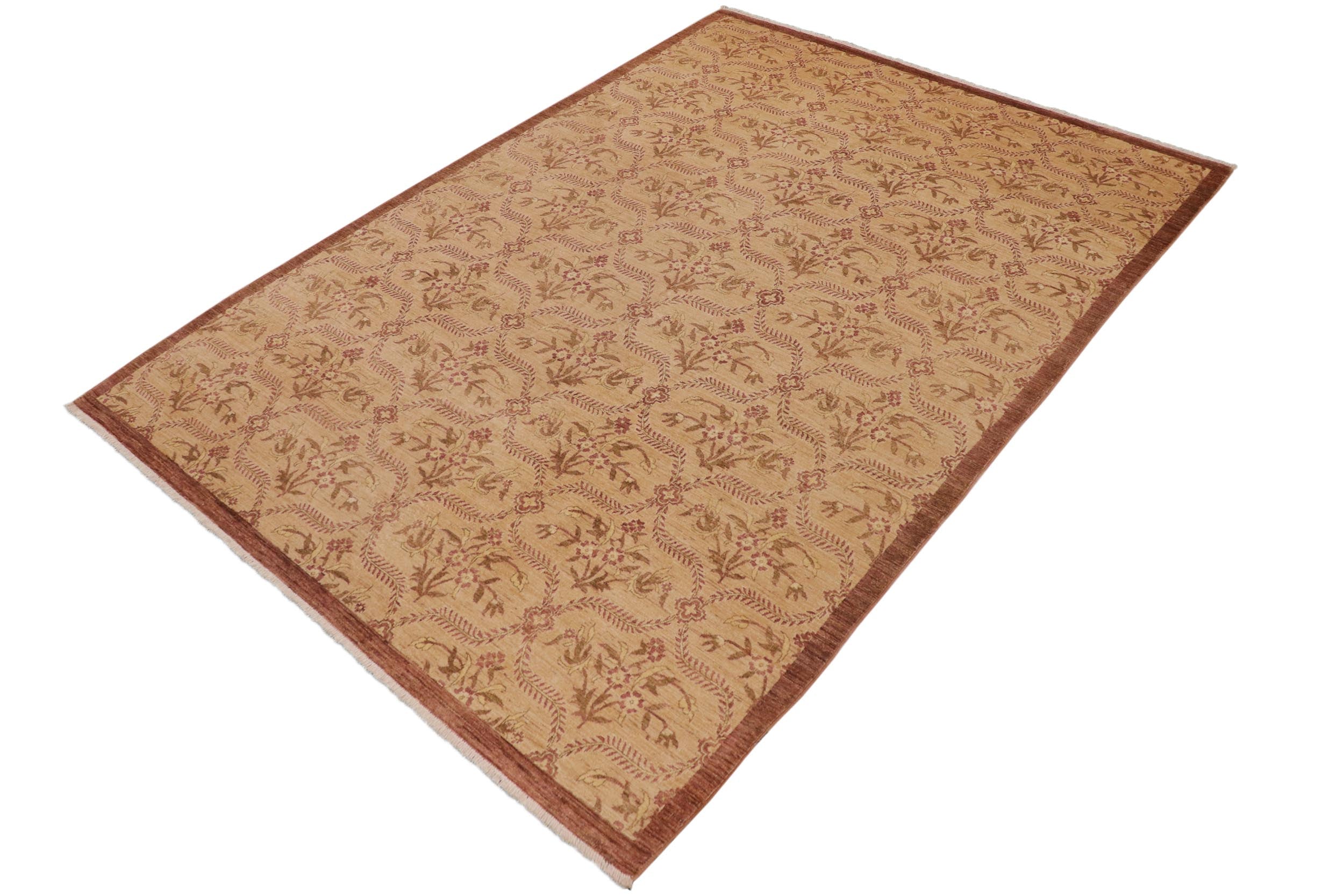handmade Transitional Kafkaz Tan Brown Hand Knotted RECTANGLE 100% WOOL area rug 9' x 12'