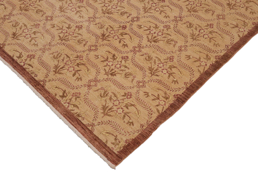 handmade Transitional Kafkaz Tan Brown Hand Knotted RECTANGLE 100% WOOL area rug 9' x 12'