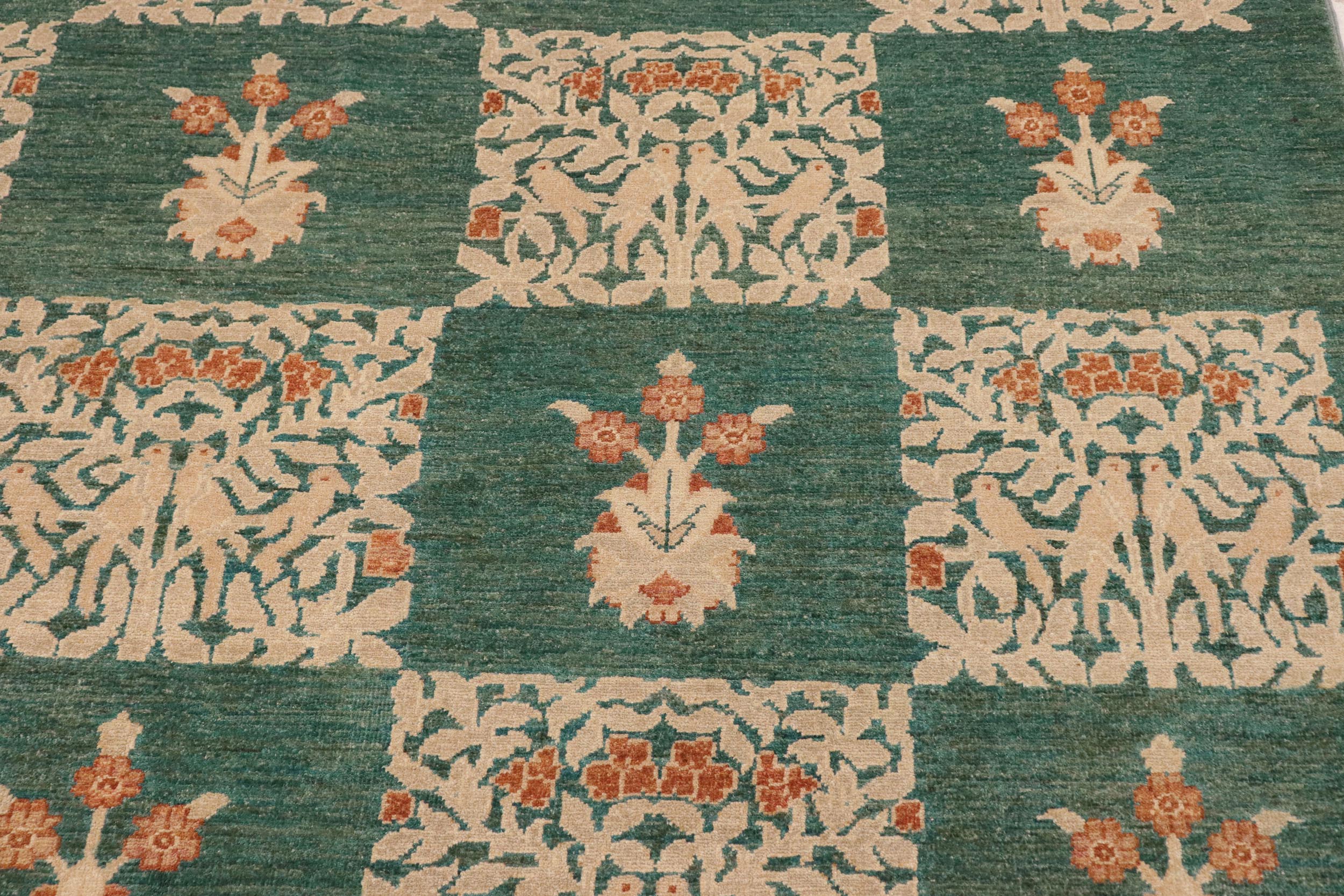 handmade Modern Kafkaz Green Lt. Tan Hand Knotted RECTANGLE 100% WOOL area rug 9' x 12'