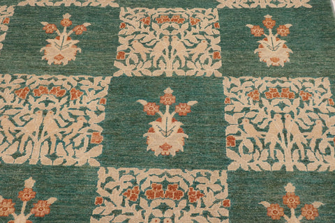 handmade Modern Kafkaz Green Lt. Tan Hand Knotted RECTANGLE 100% WOOL area rug 9' x 12'