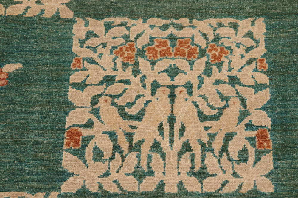 handmade Modern Kafkaz Green Lt. Tan Hand Knotted RECTANGLE 100% WOOL area rug 9' x 12'