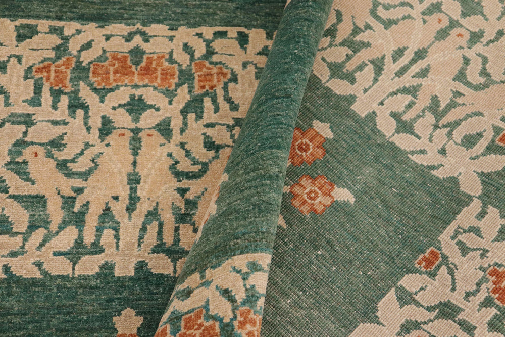 handmade Modern Kafkaz Green Lt. Tan Hand Knotted RECTANGLE 100% WOOL area rug 9' x 12'