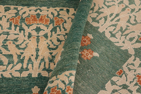 handmade Modern Kafkaz Green Lt. Tan Hand Knotted RECTANGLE 100% WOOL area rug 9' x 12'