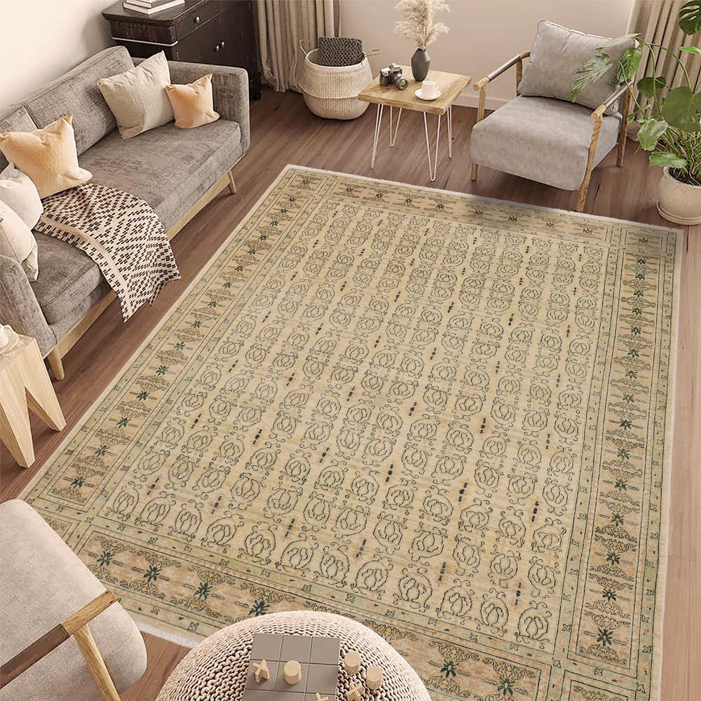 handmade Transitional Kafkaz Beige Brown Hand Knotted RECTANGLE 100% WOOL area rug 9' x 12'