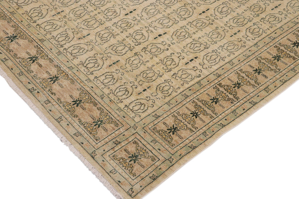 handmade Transitional Kafkaz Beige Brown Hand Knotted RECTANGLE 100% WOOL area rug 9' x 12'