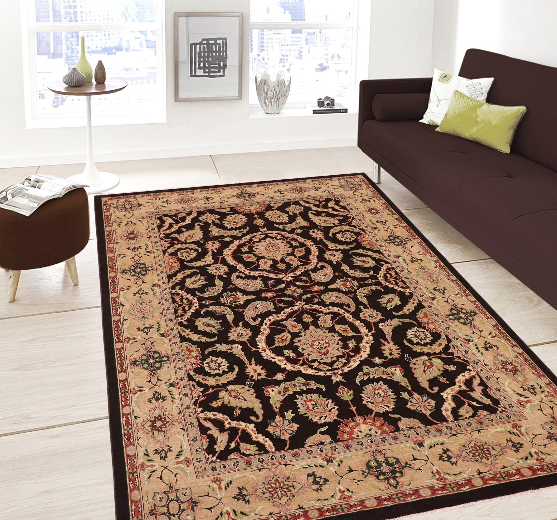 handmade Traditional Kafkaz Brown Tan Hand Knotted RECTANGLE 100% WOOL area rug 9x12
