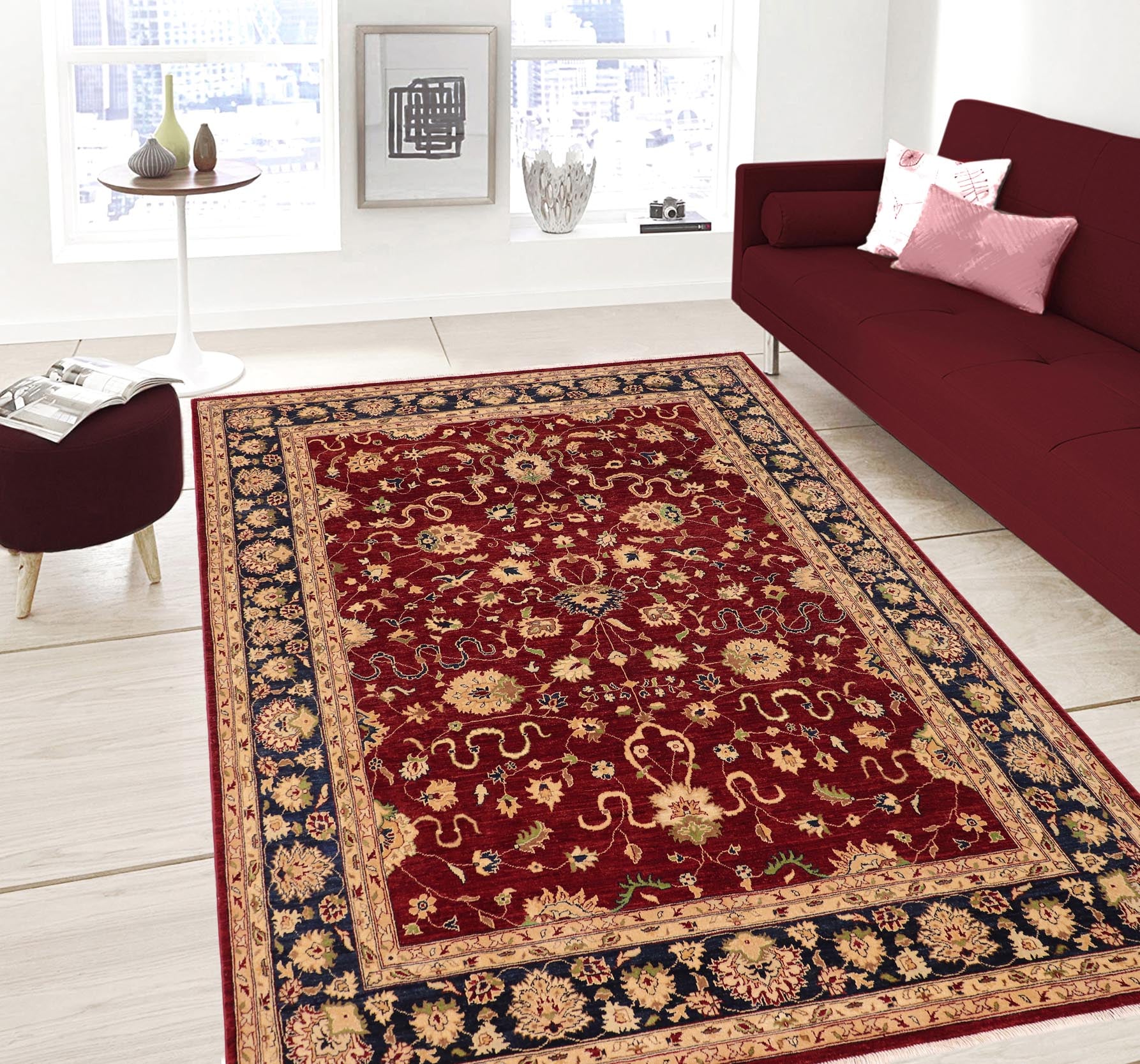 handmade Traditional Kafkaz Red Blue Hand Knotted RECTANGLE 100% WOOL area rug 9x12