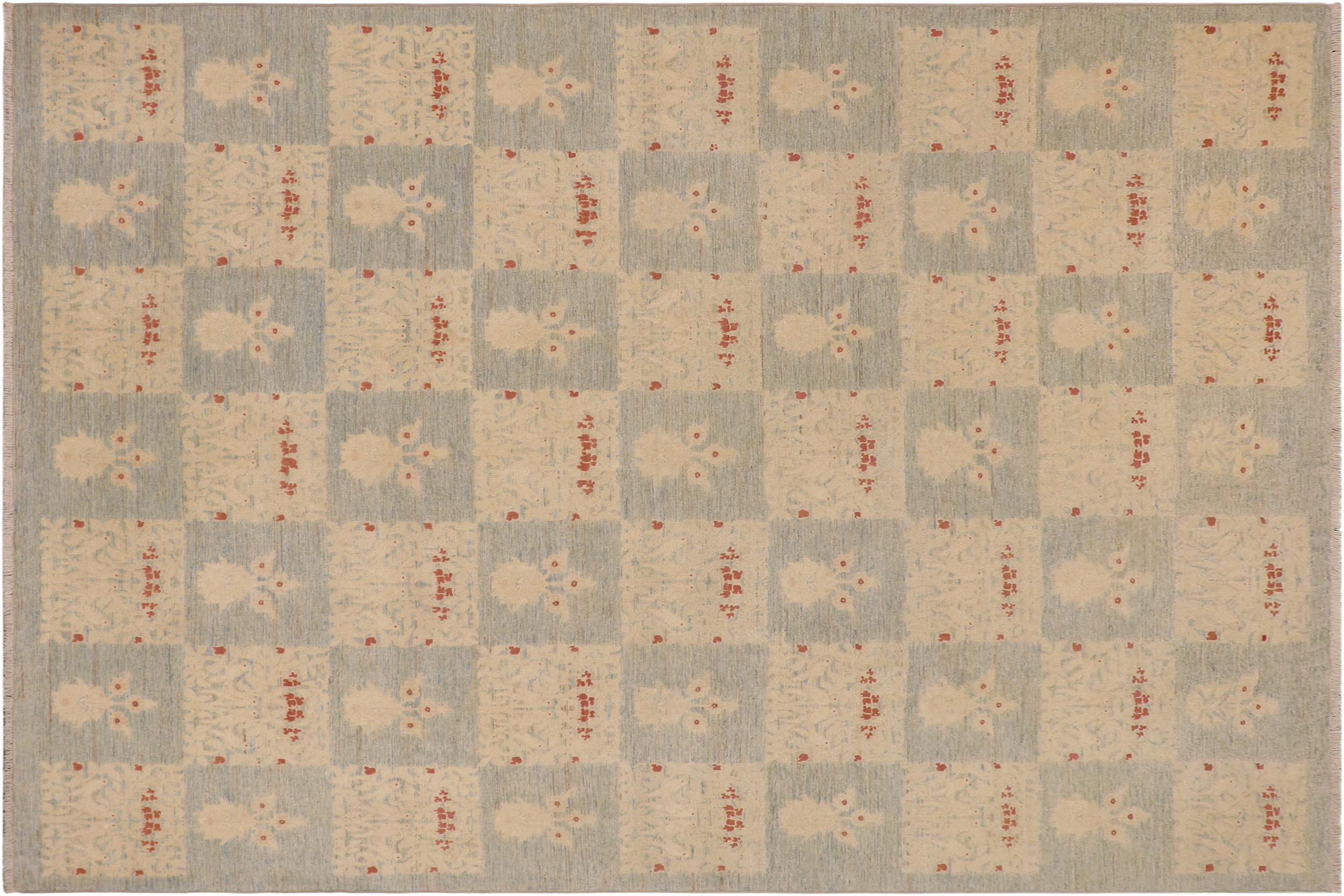 handmade Modern Kafkaz Lt. Blue Beige Hand Knotted RECTANGLE 100% WOOL area rug 9' x 12'