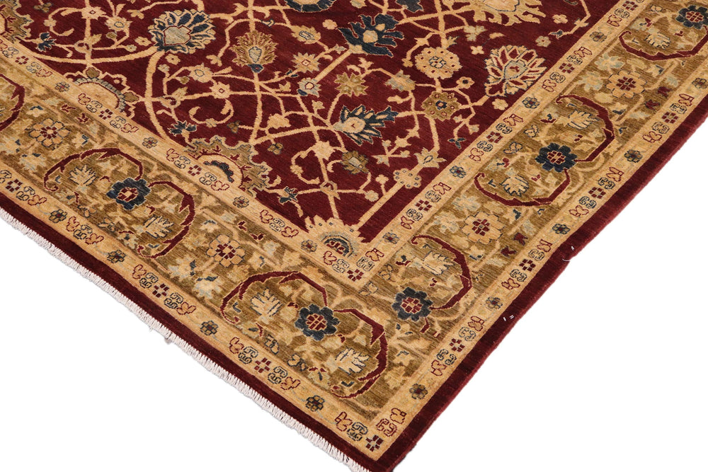 handmade Traditional Kafkaz Wine Red Olive Green Hand Knotted RECTANGLE 100% WOOL area rug 9x12