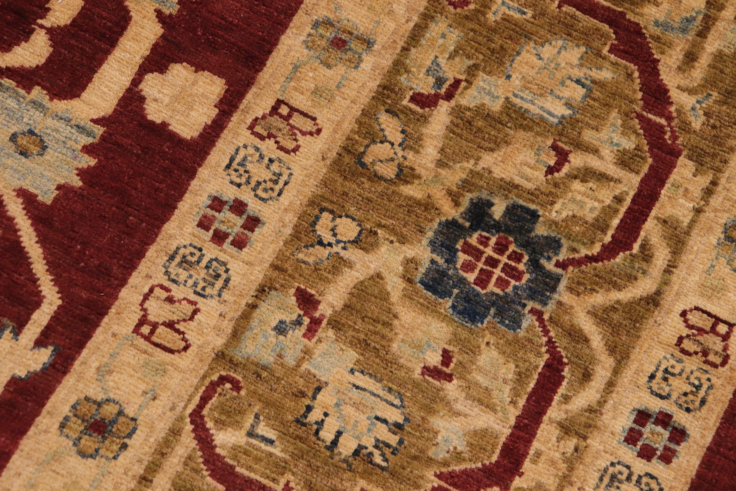 handmade Traditional Kafkaz Wine Red Olive Green Hand Knotted RECTANGLE 100% WOOL area rug 9x12