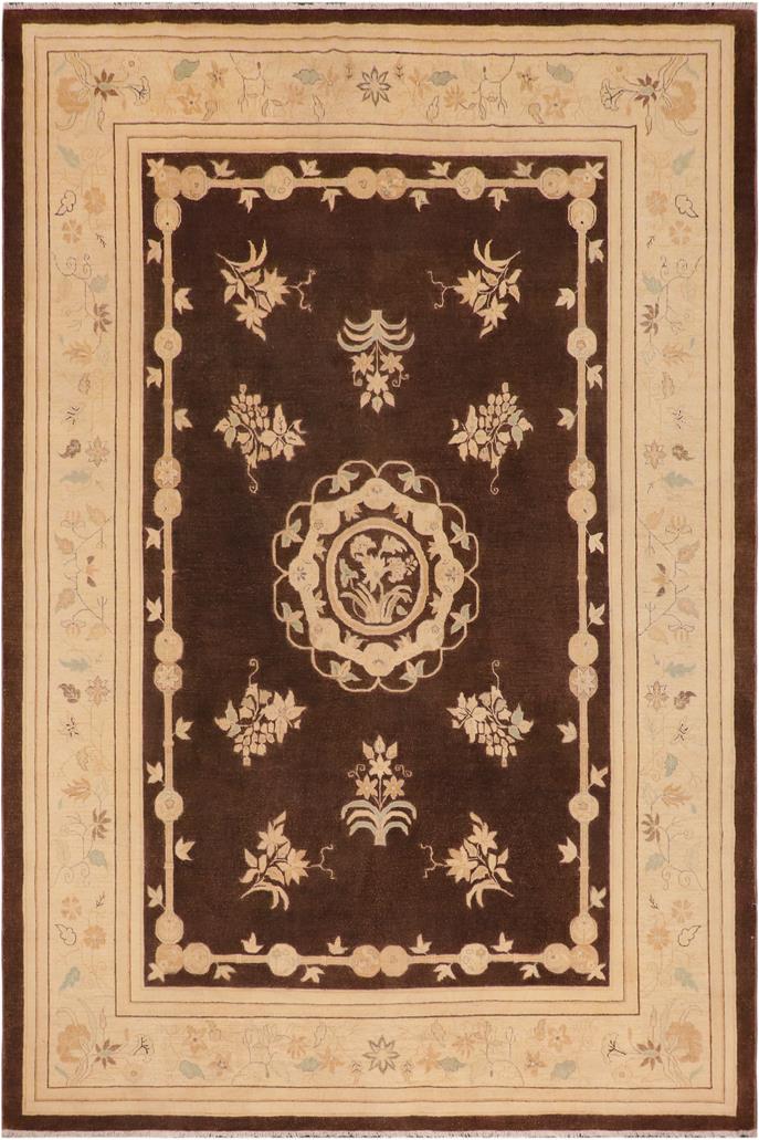 handmade Traditional Kafkaz Brown Beige Hand Knotted RECTANGLE 100% WOOL area rug 9 x 12