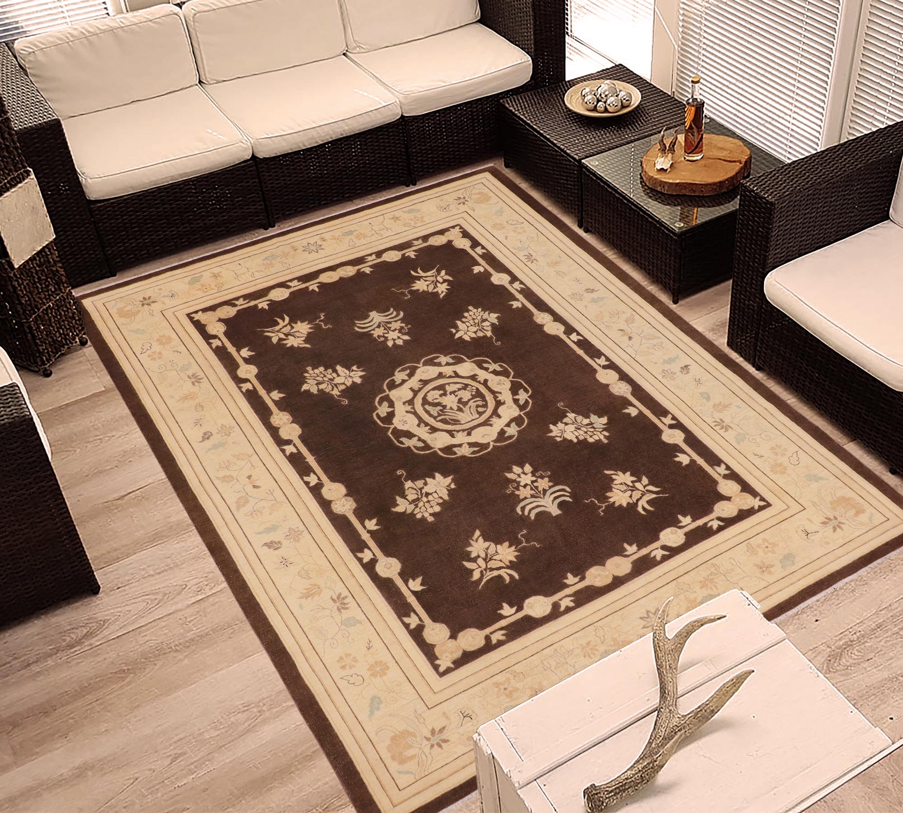handmade Traditional Kafkaz Brown Beige Hand Knotted RECTANGLE 100% WOOL area rug 9' x 12'