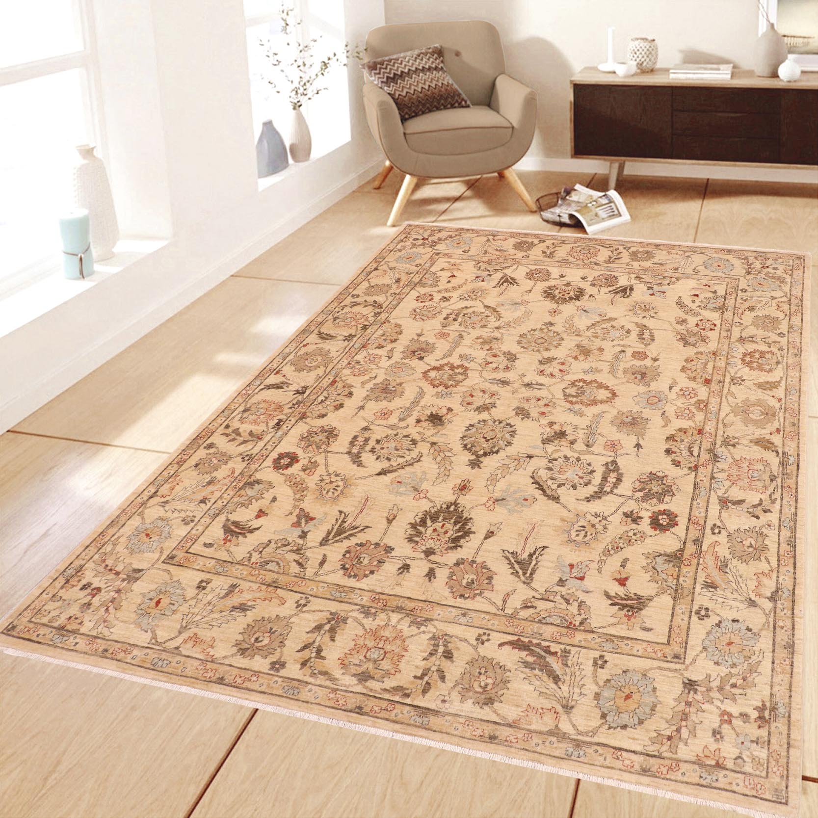 handmade Traditional Kafkaz Beige Tan Hand Knotted RECTANGLE 100% WOOL area rug 9x12