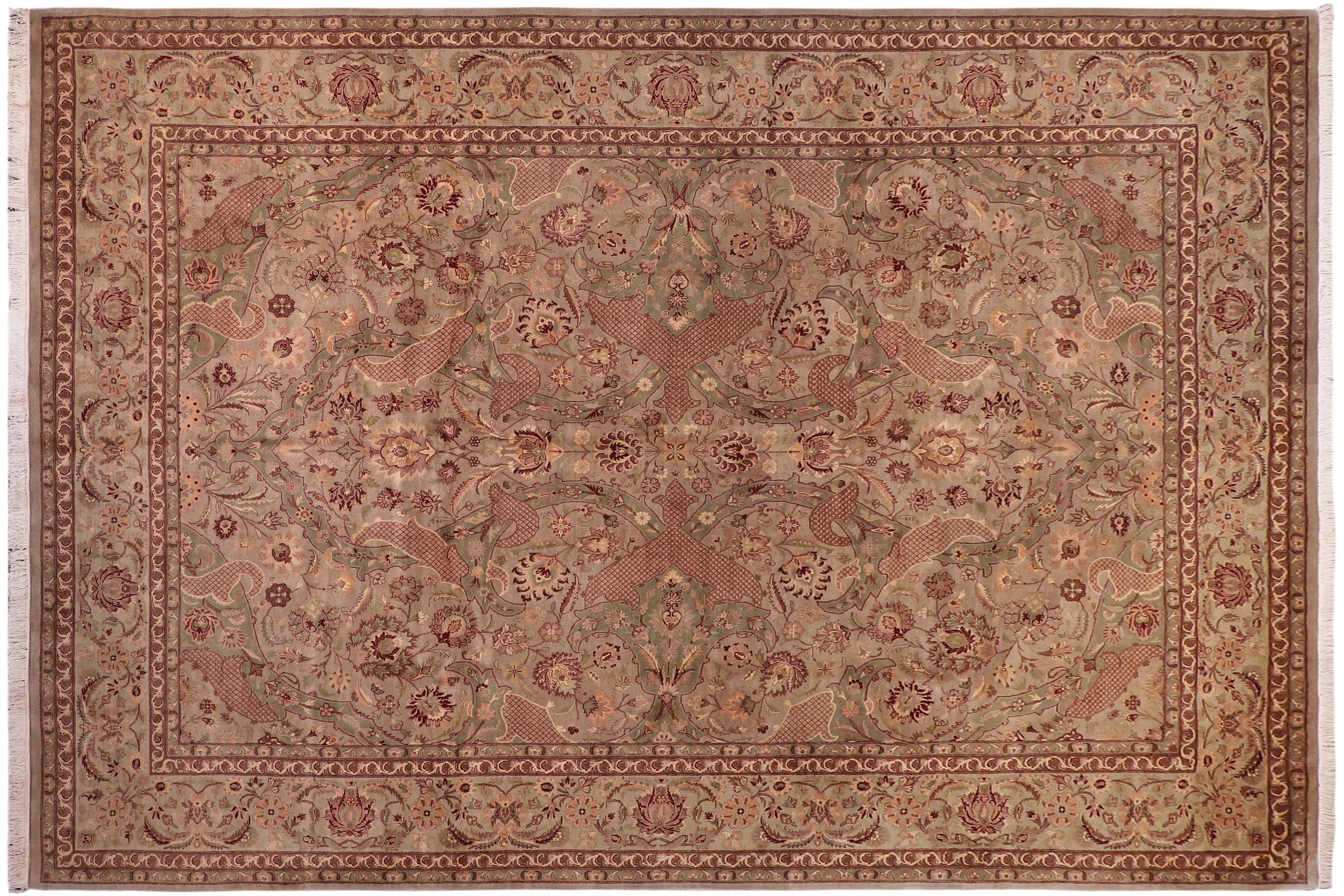handmade Traditional Agra Lt. Green Lt. Green Hand Knotted RECTANGLE 100% WOOL area rug 9x12