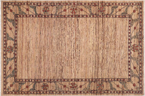 6x9 hand knotted modern Gabbeh wool rug in beige and rust - Bohemian Gabbeh Raye