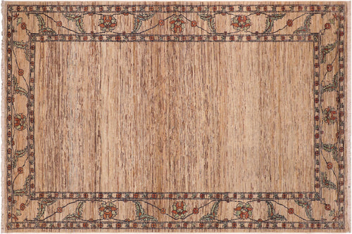 6x9 hand knotted modern Gabbeh wool rug in beige and rust - Boho Chic Gabbeh Marquett