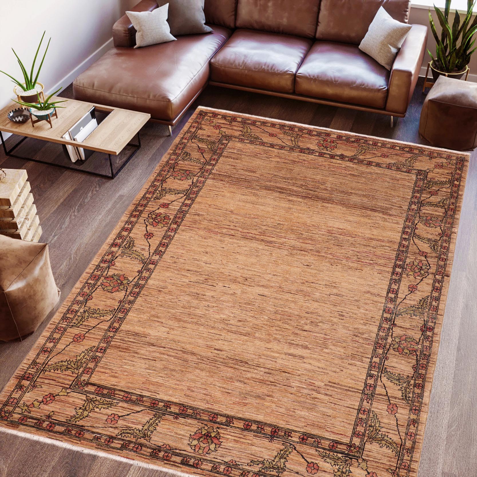 handmade Modern Gabbeh Beige Rust Hand Knotted RECTANGLE 100% WOOL area rug 6' x 8'
