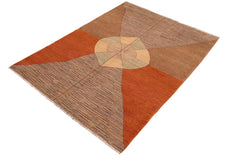 handmade Modern Gabbeh Orange Brown Hand Knotted RECTANGLE 100% WOOL area rug 6  x 9 