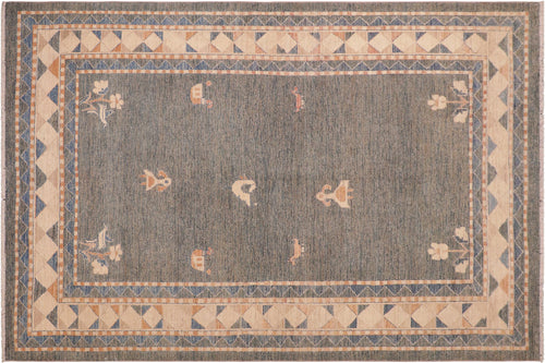 6x9 hand knotted modern Gabbeh wool rug in blue and orange - Modern Gabbeh Layla