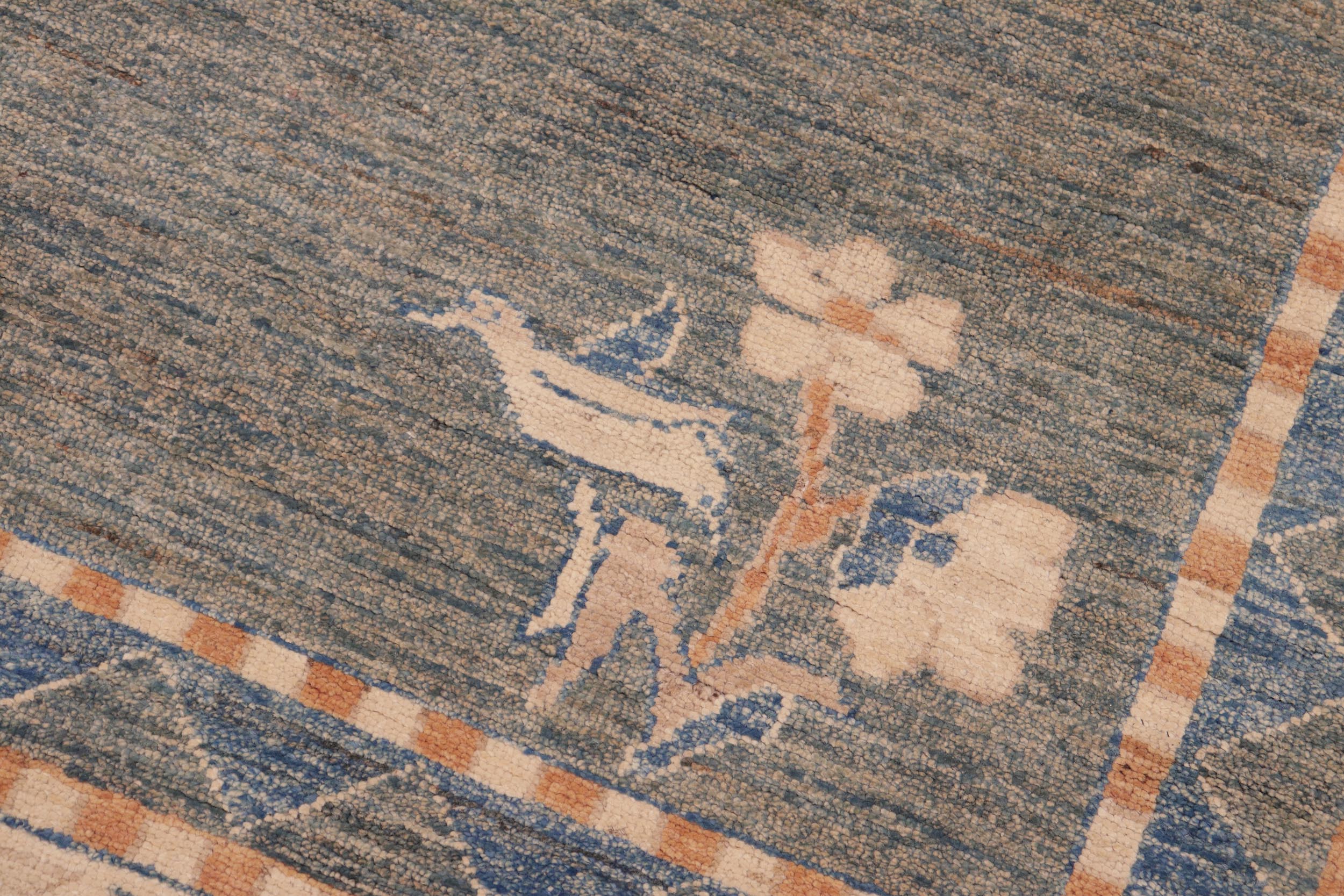 handmade Modern Gabbeh Blue Orange Hand Knotted RECTANGLE 100% WOOL area rug 6' x 9'