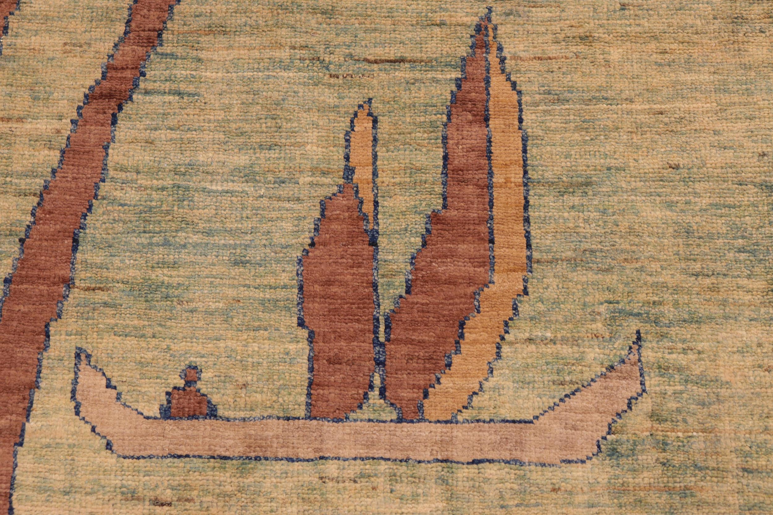 handmade Modern Gabbeh Blue Green Hand Knotted RECTANGLE 100% WOOL area rug 6' x 9'