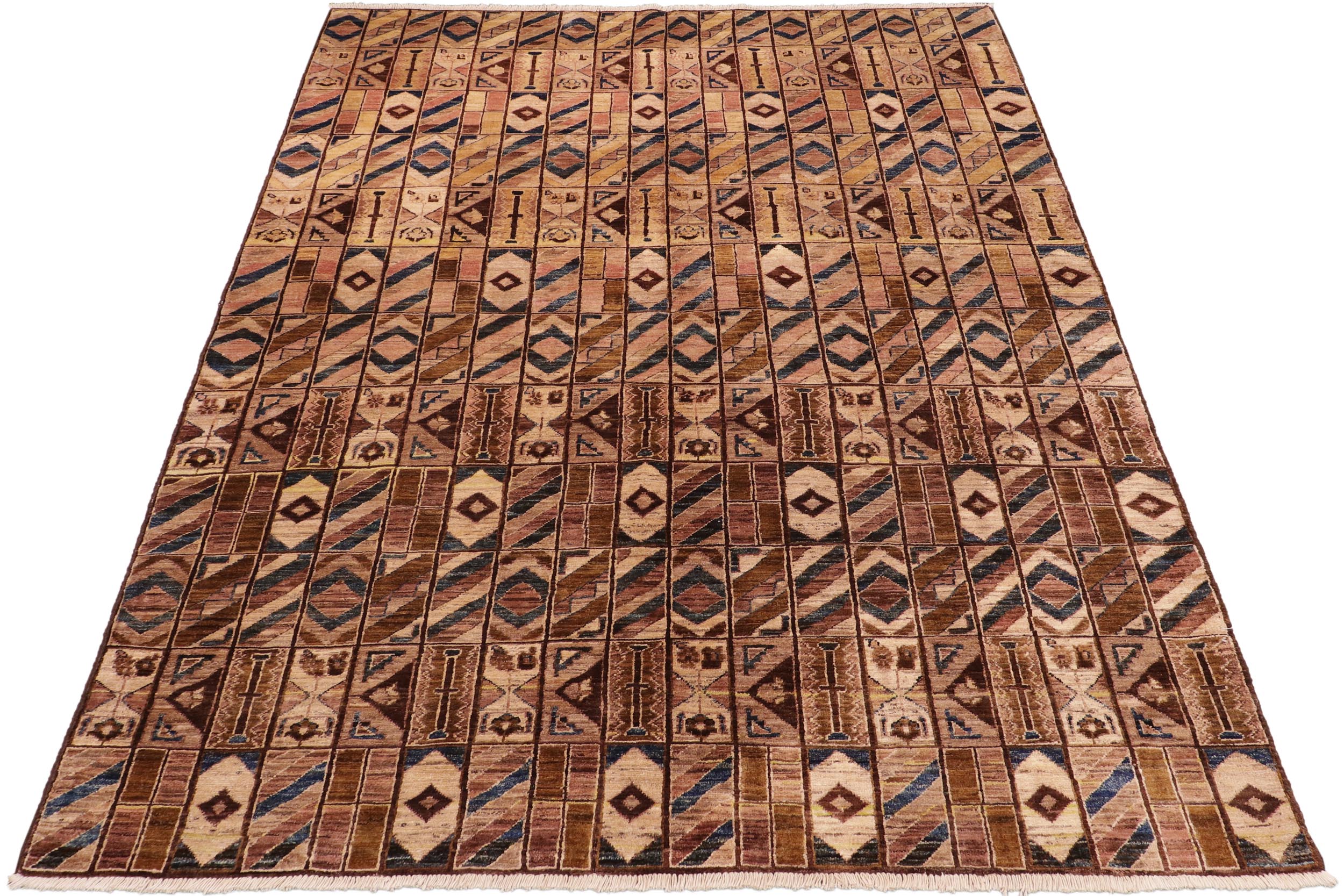 handmade Modern Gabbeh Brown Beige Hand Knotted RECTANGLE 100% WOOL area rug 6' x 9'