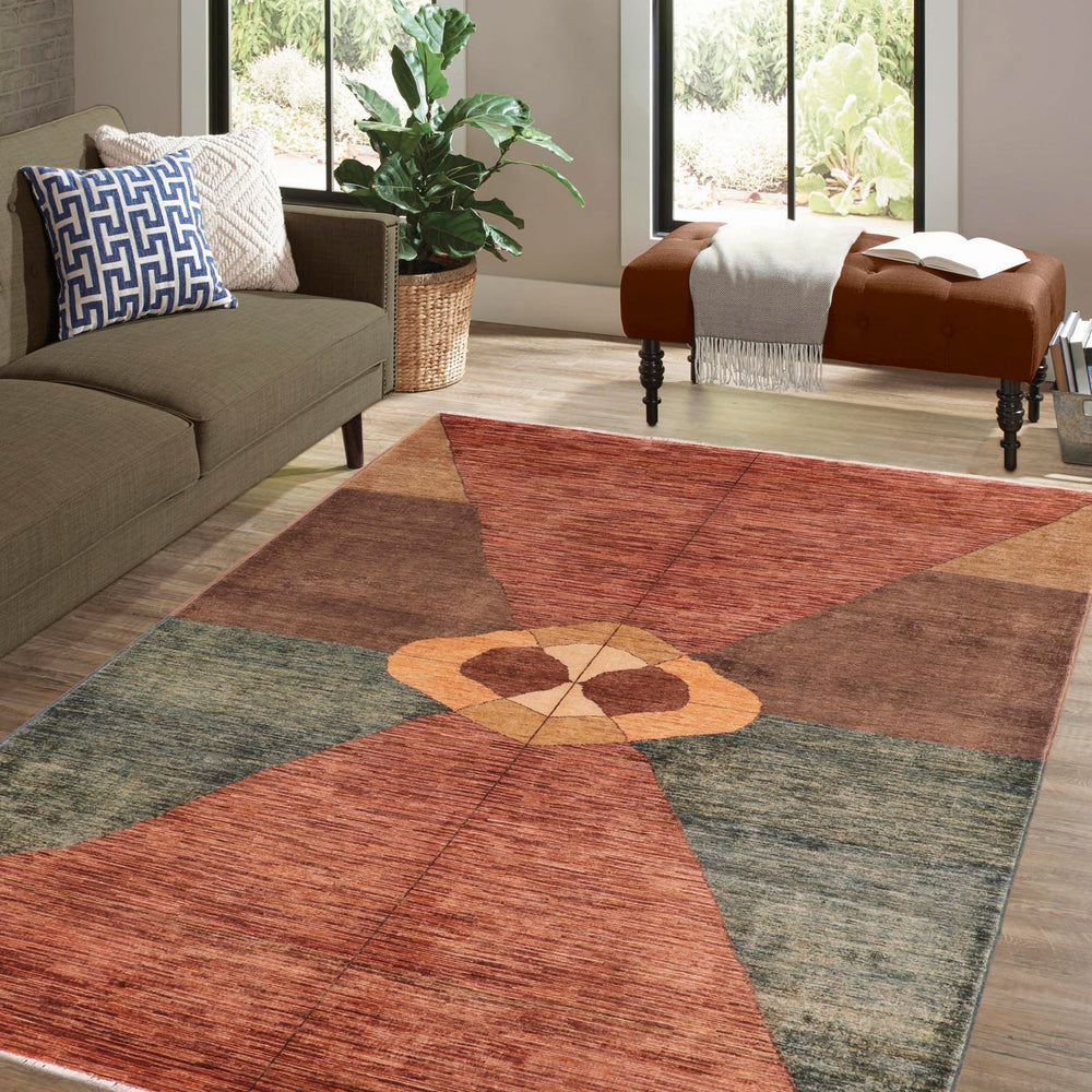 handmade Modern Gabbeh Rust Brown Hand Knotted RECTANGLE 100% WOOL area rug 7' x 10'