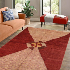 handmade Modern Gabbeh Red Beige Hand Knotted RECTANGLE 100% WOOL area rug 7' x 10'