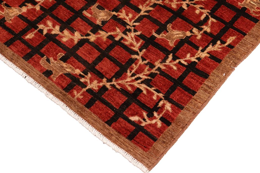 handmade Transitional Lahore Red Brown Hand Knotted RECTANGLE 100% WOOL area rug 6 x 9