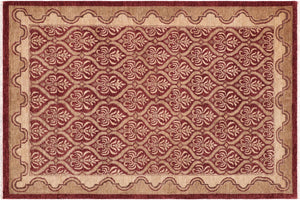 6x9 hand knotted transitional wool rug in red and tan - Oriental Cathey