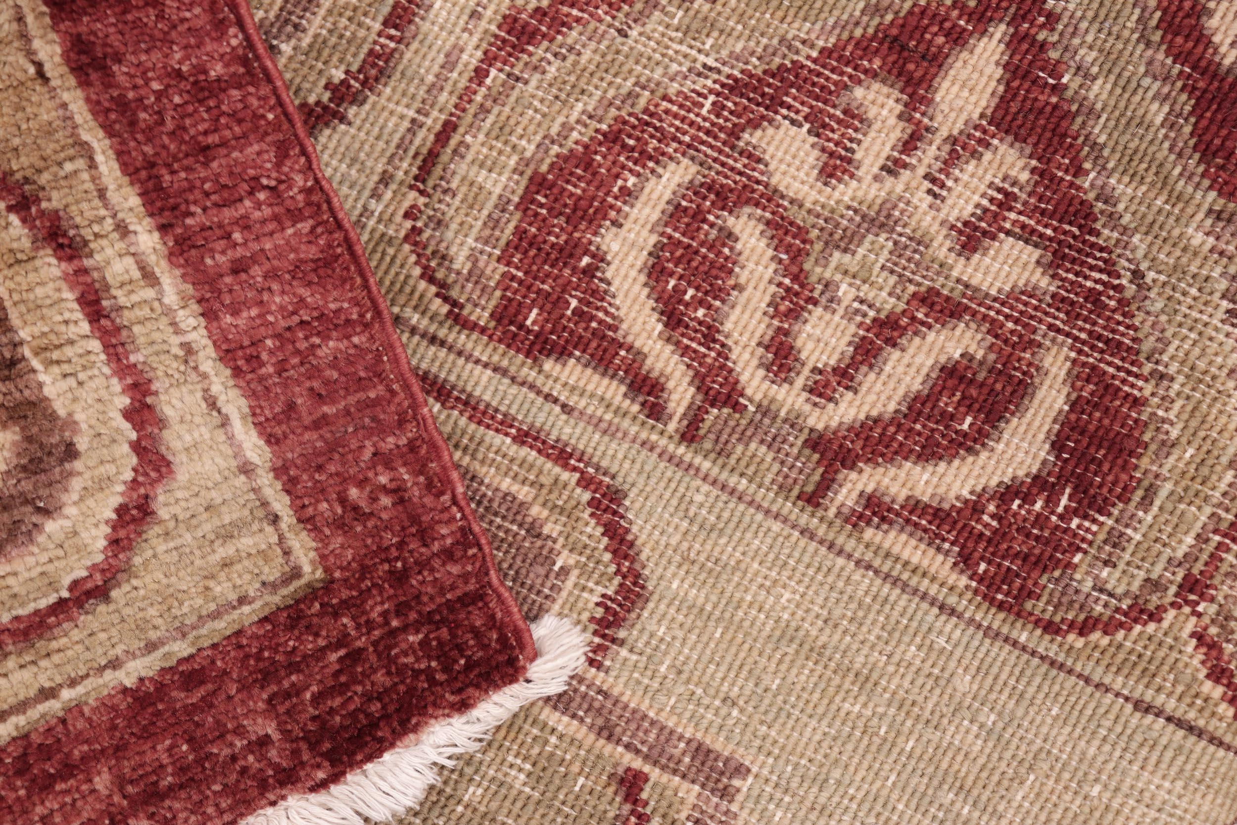handmade Transitional Kafkaz Red Tan Hand Knotted RECTANGLE 100% WOOL area rug 6' x 9'