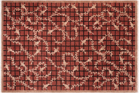 handmade Modern Kafkaz Rust Black Hand Knotted RECTANGLE 100% WOOL area rug 6' x 9'