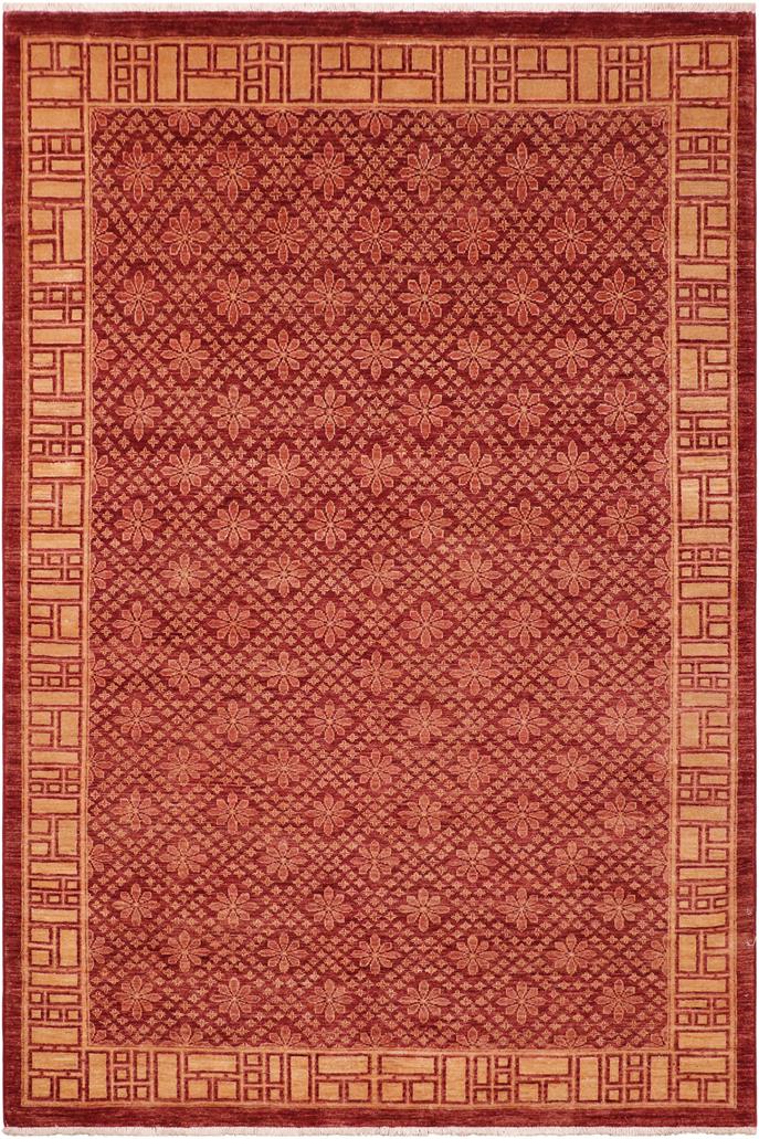 handmade Transitional Kafkaz Red Tan Hand Knotted RECTANGLE 100% WOOL area rug 6 x 8