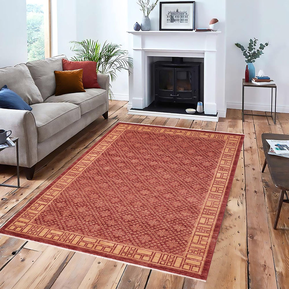 handmade Modern Kafkaz Red Tan Hand Knotted RECTANGLE 100% WOOL area rug 6' x 8'