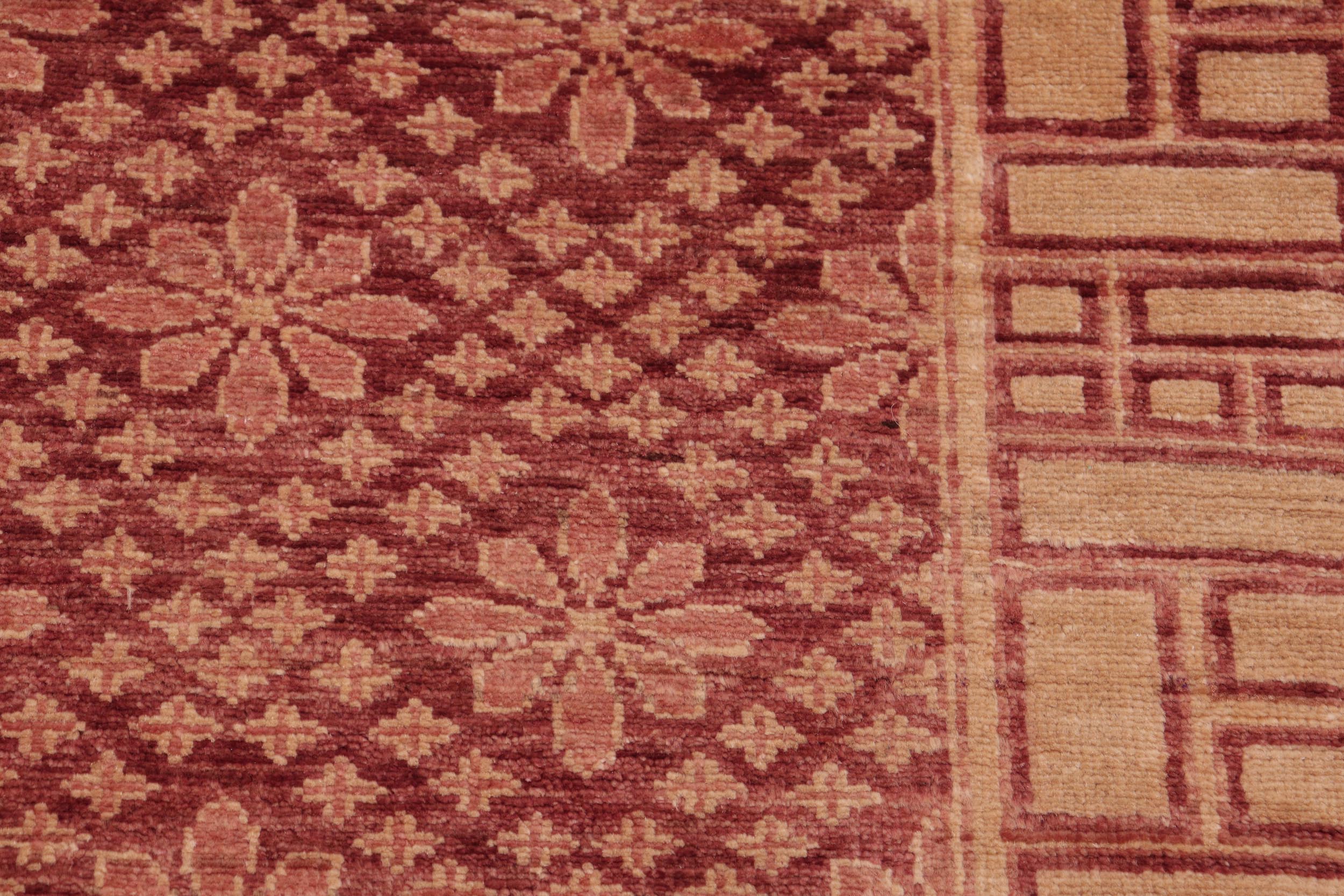 handmade Modern Kafkaz Red Tan Hand Knotted RECTANGLE 100% WOOL area rug 6' x 8'