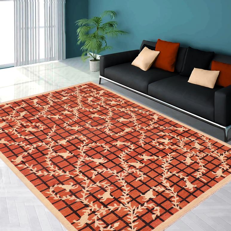 handmade Transitional Kafkaz Orange Tan Hand Knotted RECTANGLE 100% WOOL area rug 6 x 9
