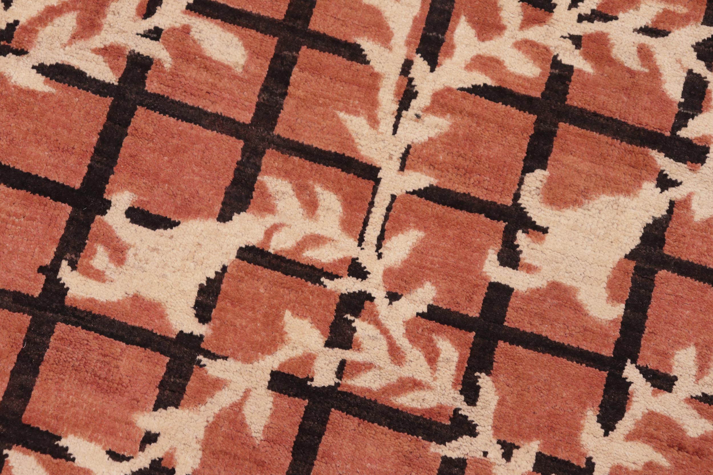 handmade Modern Kafkaz Orange Tan Hand Knotted RECTANGLE 100% WOOL area rug 6' x 9'