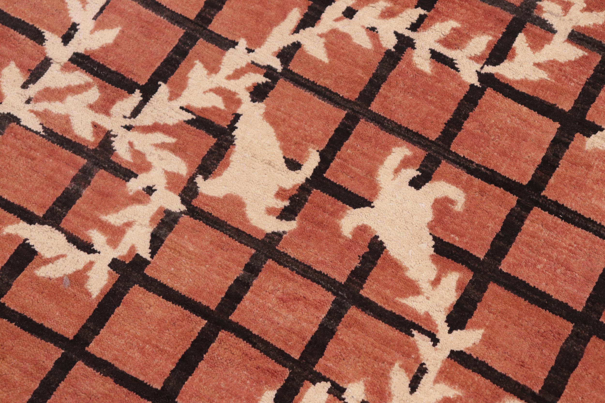 handmade Modern Kafkaz Orange Tan Hand Knotted RECTANGLE 100% WOOL area rug 6' x 9'