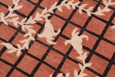 handmade Modern Kafkaz Orange Tan Hand Knotted RECTANGLE 100% WOOL area rug 6' x 9'