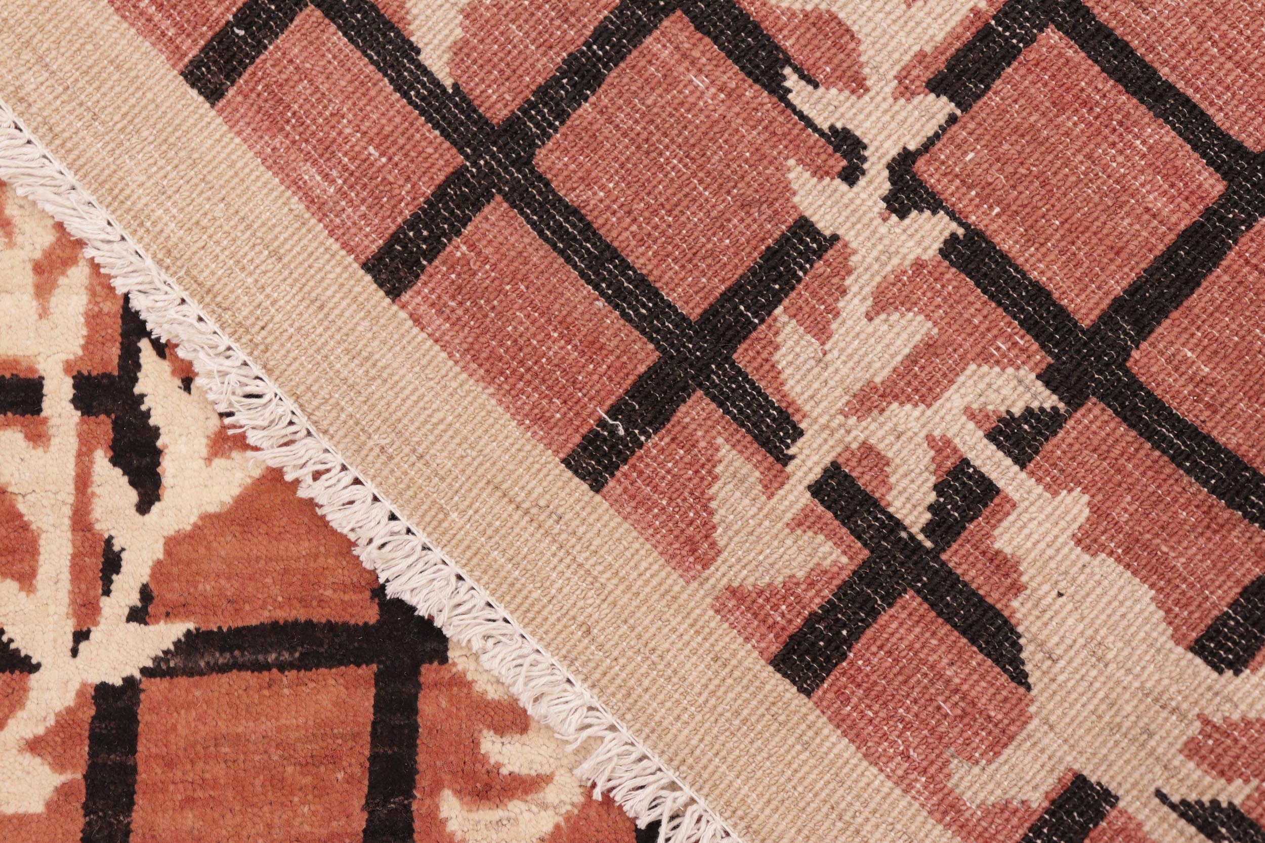 handmade Modern Kafkaz Orange Tan Hand Knotted RECTANGLE 100% WOOL area rug 6' x 9'