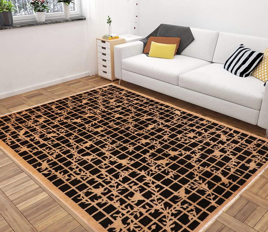 handmade Transitional Kafkaz Black Tan Hand Knotted RECTANGLE 100% WOOL area rug 6 x 9