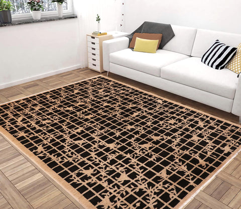 handmade Modern Kafkaz Black Tan Hand Knotted RECTANGLE 100% WOOL area rug 6' x 9'