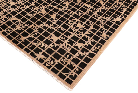 handmade Modern Kafkaz Black Tan Hand Knotted RECTANGLE 100% WOOL area rug 6' x 9'
