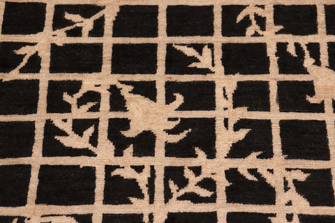 handmade Modern Kafkaz Black Tan Hand Knotted RECTANGLE 100% WOOL area rug 6' x 9'