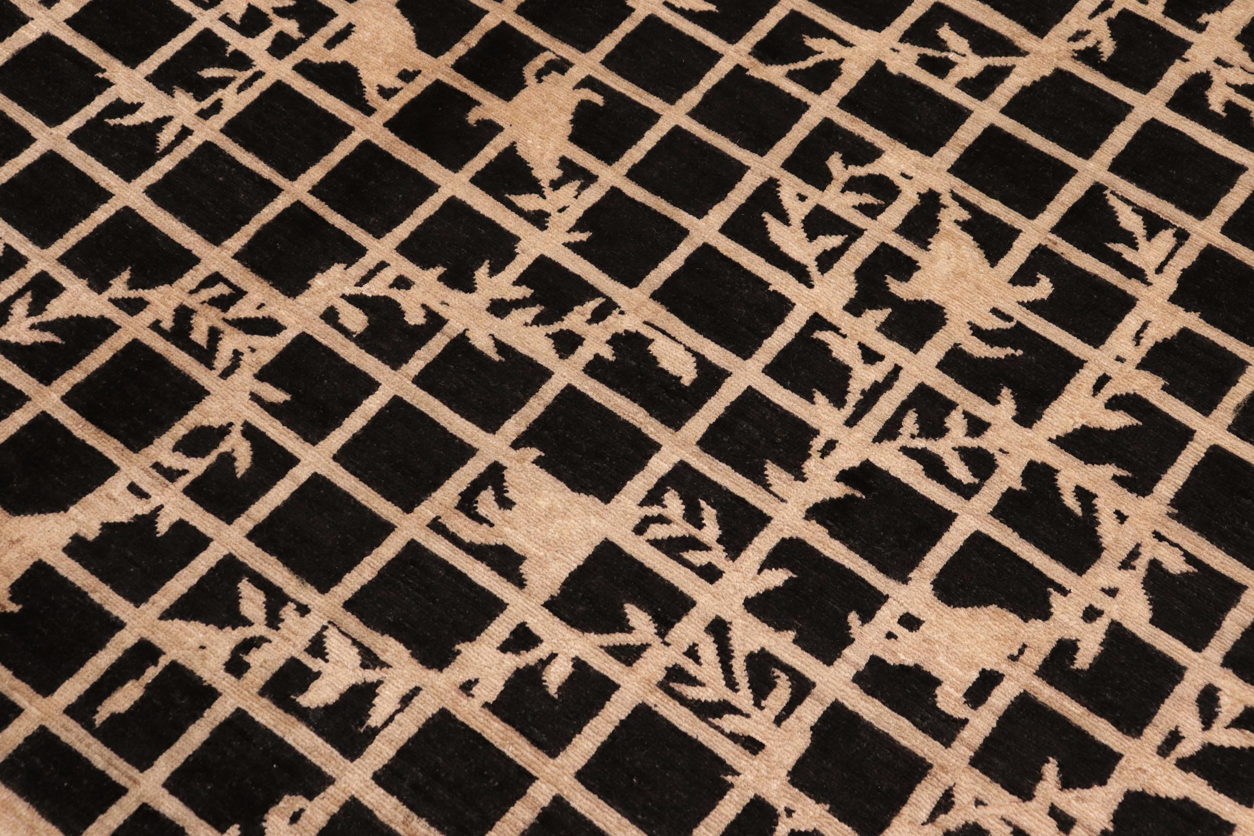 handmade Modern Kafkaz Black Tan Hand Knotted RECTANGLE 100% WOOL area rug 6' x 9'