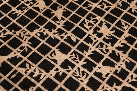 handmade Modern Kafkaz Black Tan Hand Knotted RECTANGLE 100% WOOL area rug 6' x 9'