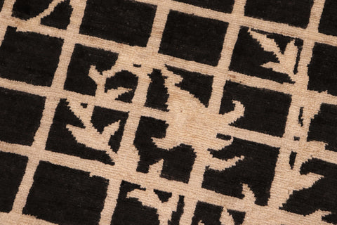 handmade Modern Kafkaz Black Tan Hand Knotted RECTANGLE 100% WOOL area rug 6' x 9'