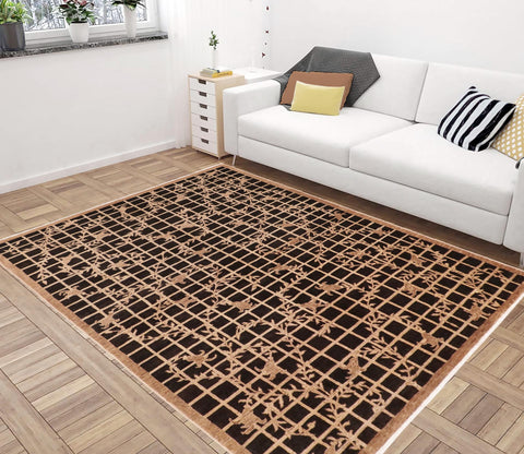 handmade Modern Kafkaz Black Tan Hand Knotted RECTANGLE 100% WOOL area rug 6' x 9'