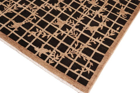 handmade Modern Kafkaz Black Tan Hand Knotted RECTANGLE 100% WOOL area rug 6' x 9'