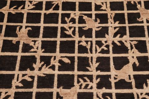 handmade Modern Kafkaz Black Tan Hand Knotted RECTANGLE 100% WOOL area rug 6' x 9'
